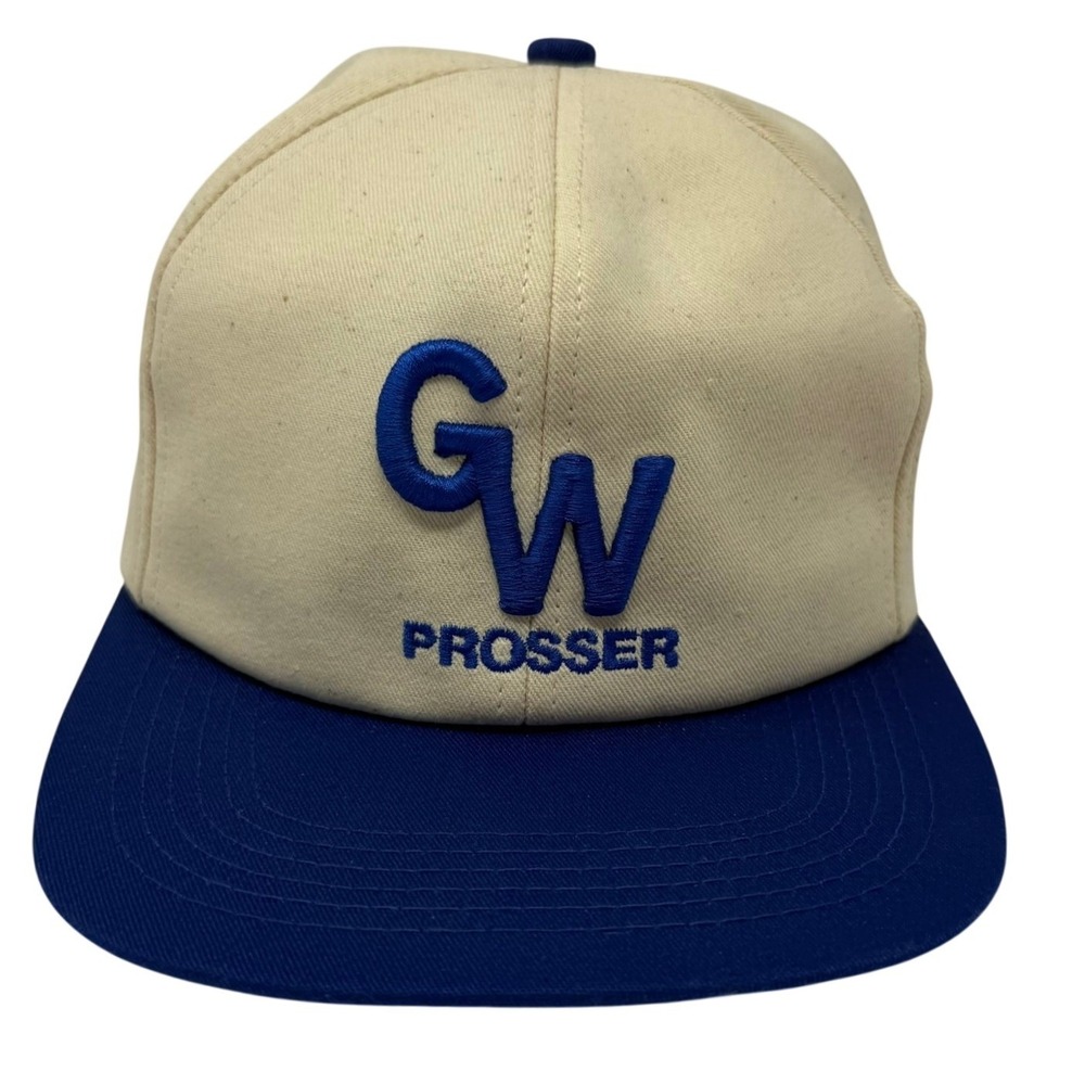 K-Products GW Prosser Snapback Hat Mens Cream Blue Vintage 80s USA Made